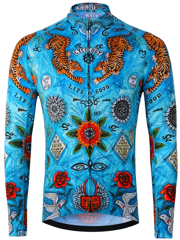 Koa Samui Men's Blue Long Sleeve Summer Cycling Jersey  Front | Cycology UK