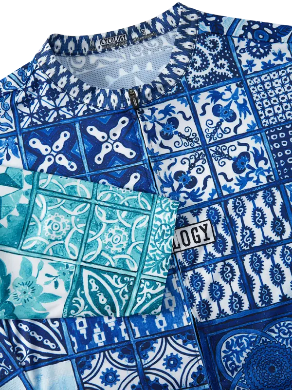 Majorca Men's Blue Reborn Cycling Jersey  Neck Cycology UK