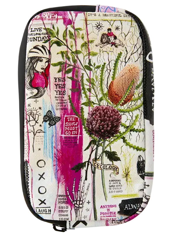 Mieka Cycling Wallet by Cycology Clothing featuring a colorful floral and botanical collage design