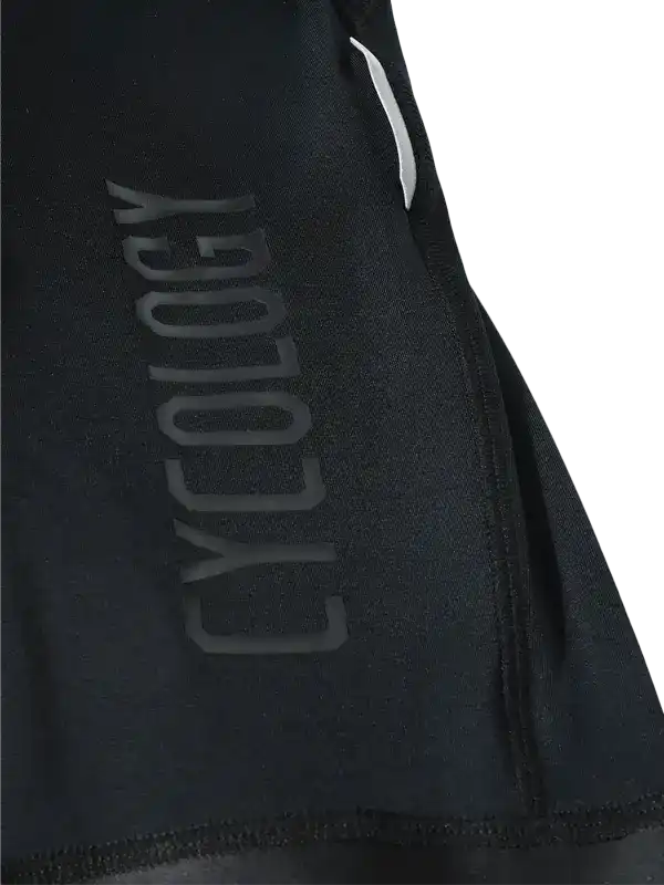 Black cycling jersey with 'CYCOLOGY' logo, high-quality fabric, women's or men's bike wear