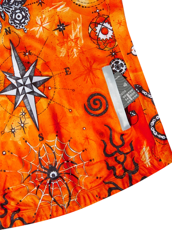 Orange men's  cycling jersey with black eagle design and star patterns