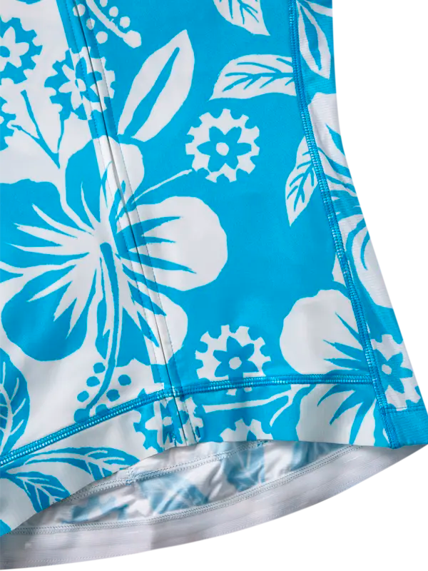 Close-up of blue and white floral patterned fabric