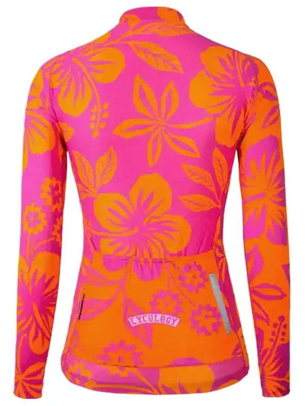Floral patterned jacket with pink and orange colors on a white background