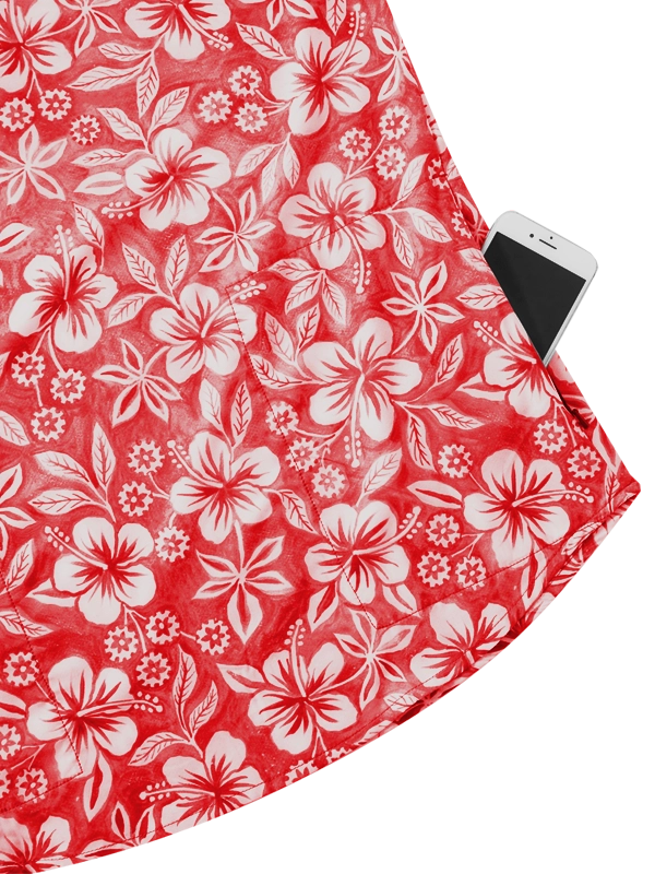 Men's red and white Hawaiian floral patterned Gravel shirt back zip pocket