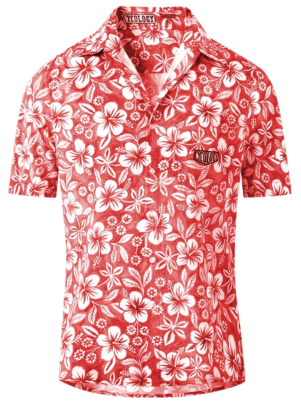 Men's red and white Hawaiian floral patterned Gravel shirt 