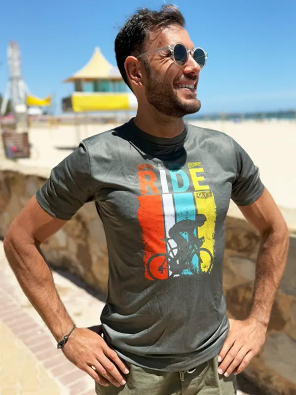 Ride Dark Grey Men's Technical T shirt on model front | Cycology UK