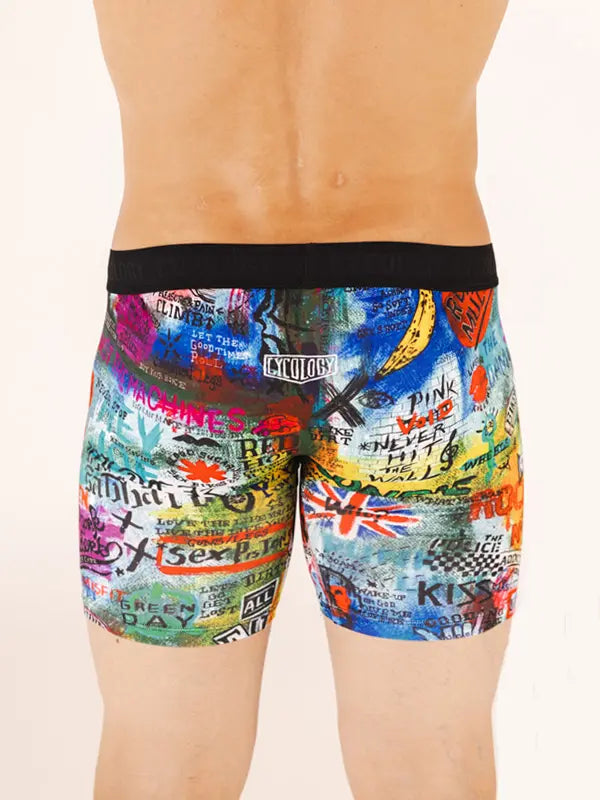 Rock N Roll Blue Men's Performance Boxer Briefs Cack view on model  | Cycology UK