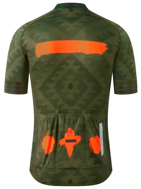 Green cycling jersey with orange accents 