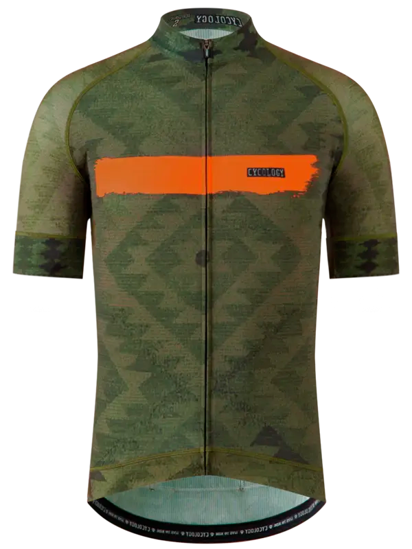 Men's Green cycling jersey with orange stripe