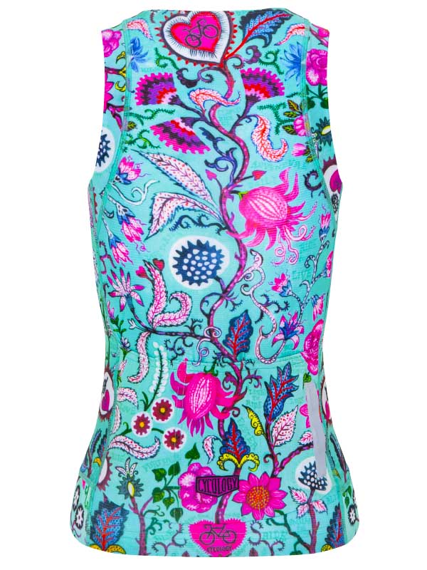 Secret Garden Aqua Women's Sleeveless Cycling Jersey Back  | Cycology UK