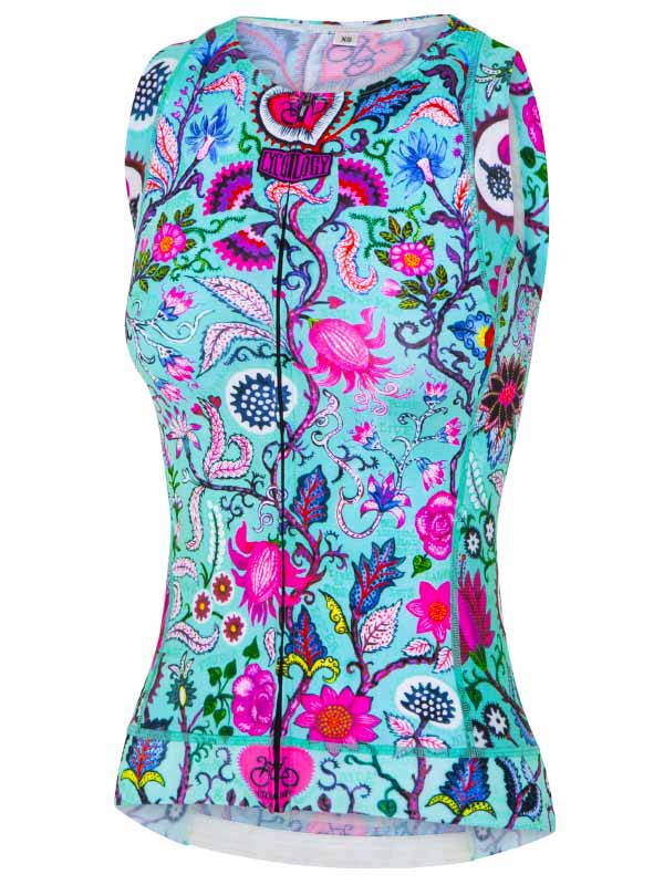 Secret Garden Aqua Women's Sleeveless Cycling Jersey Front  | Cycology UK