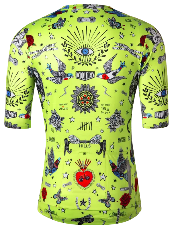 Tattoo Green Men's Reborn Jersey  Back | Cycology UK