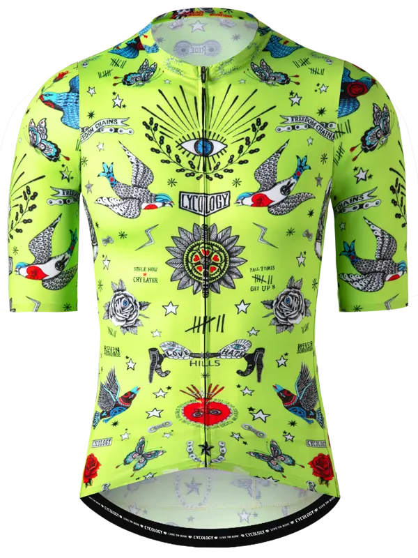 Tattoo Green Men's Reborn Jersey Front | Cycology UK