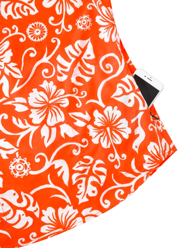 Orange Gravel shirt with white Hawaiian floral pattern 