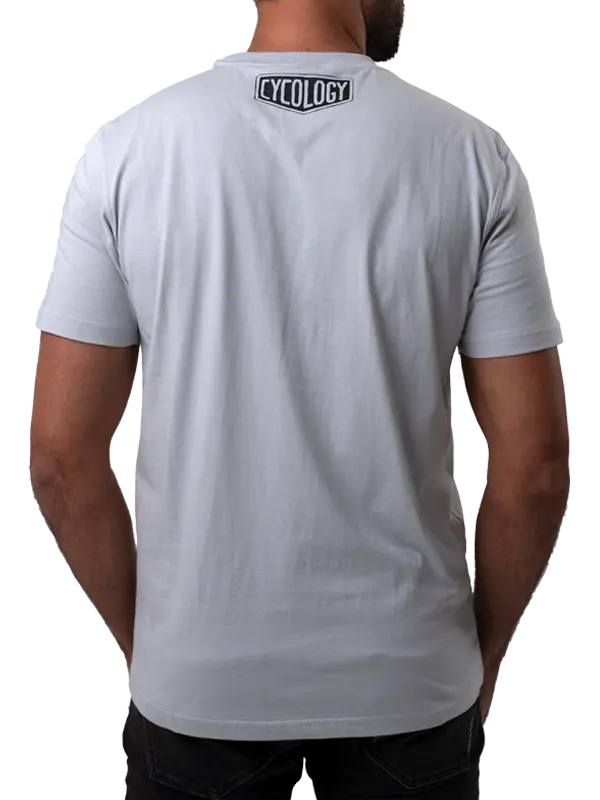 Gray t-shirt with a Cycology logo on back