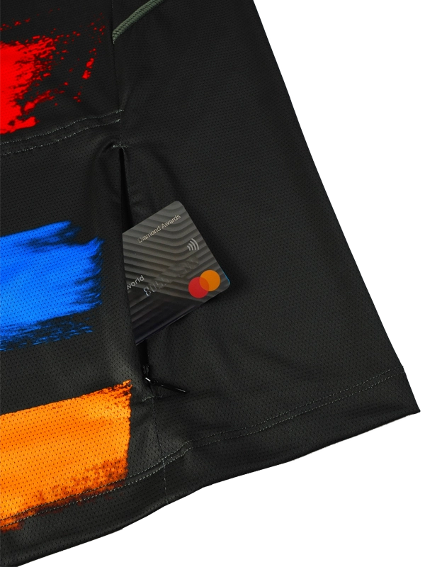 Men's Black Short sleeve MTB Shirt with colorful abstract stripes on back