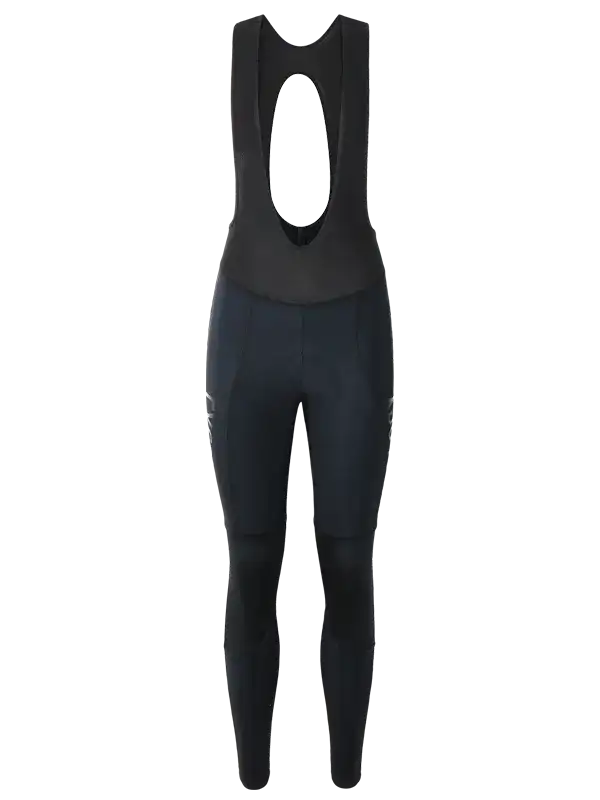 Black women's cycling bib tights with back cutout, high-performance fabric for road cycling comfort