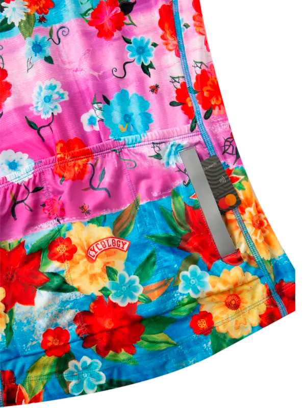 Colorful short sleeve floral cycling jersey back pockets