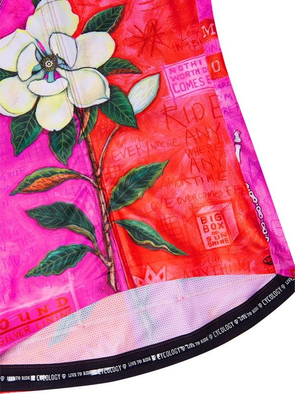 Women's cycling jersey with floral and bird design  