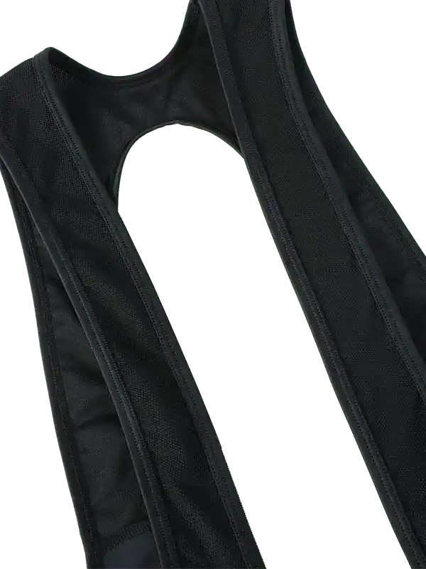 Black cycling bib straps with mesh fabric and reinforced stitching for comfort and durability