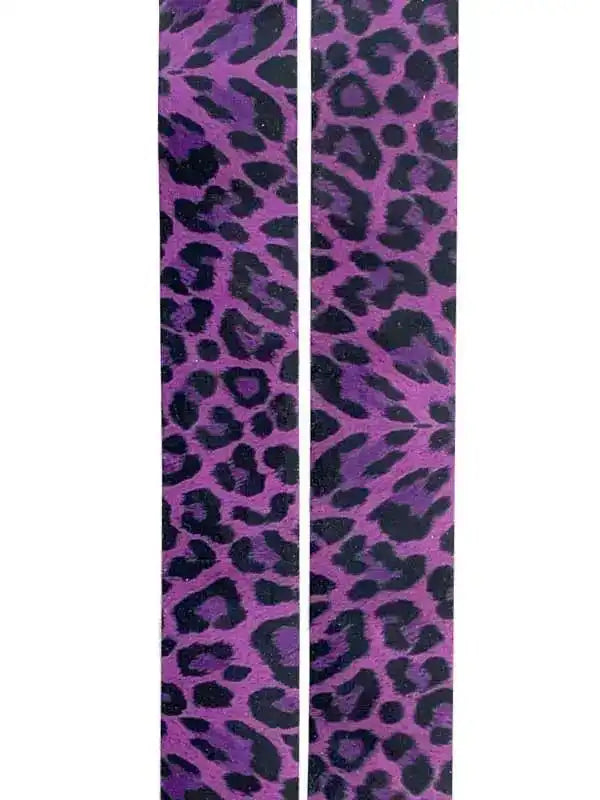 Purple leopard print cycling leggings with black spots, stylish women's bike wear