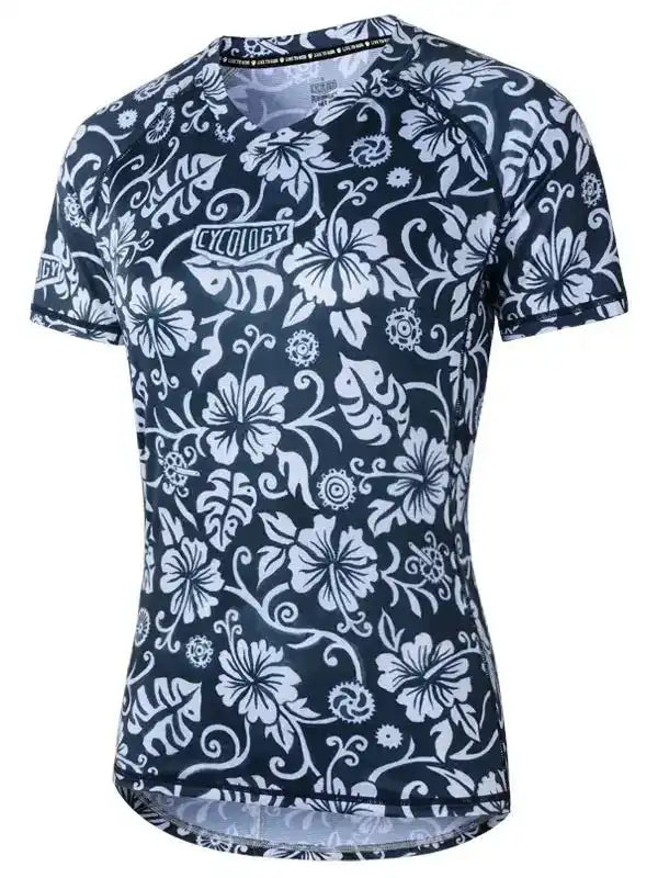 Women's cycling jersey with floral pattern, breathable fabric, ideal for road biking and outdoor rides