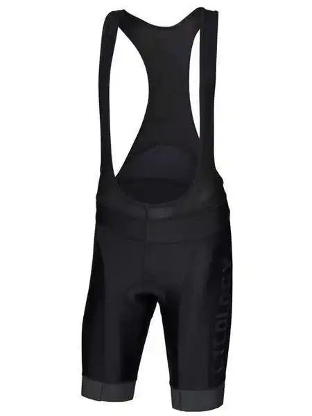 Black men's cycling bib shorts with padded seat and ergonomic design for comfort