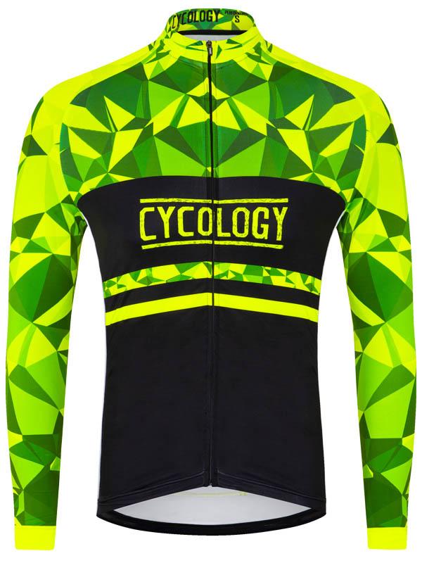 Geometric Lime Men's Long Sleeve Jersey - Cycology Clothing UK
