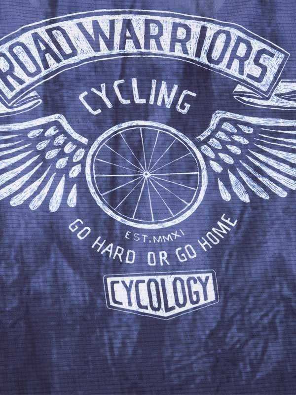 Road Warriors cycling graphic tee with winged wheel design, 'Go Hard or Go Home' slogan, and Cycology branding
