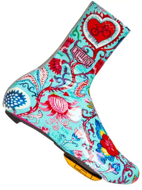 Secret Garden Cycling Shoe Covers- Aqua - Cycology Clothing UK