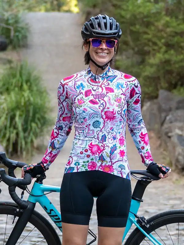 Secret Garden Lightweight Long Sleeve Summer Jersey White - Cycology Clothing UK