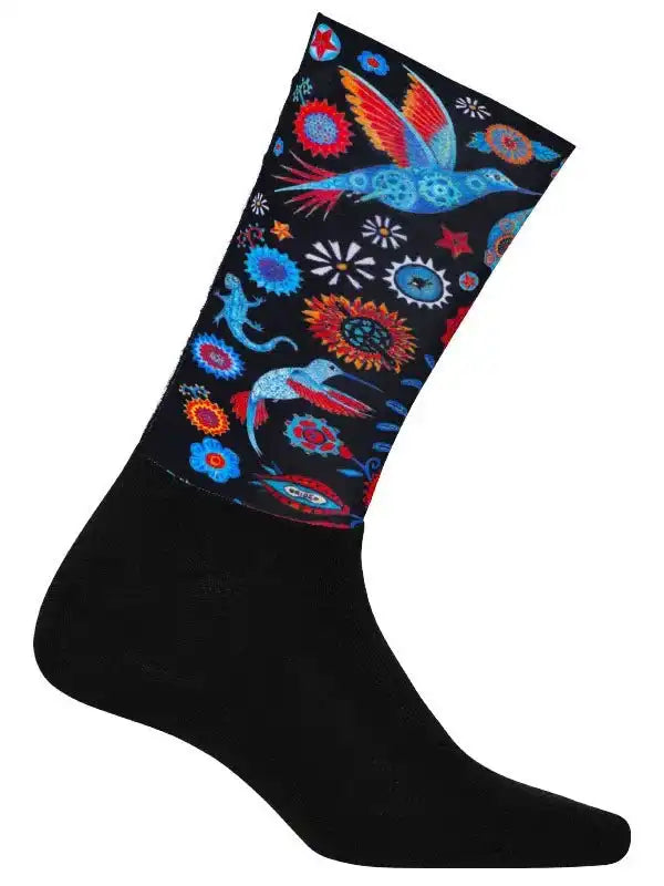 Colorful hummingbird and floral pattern cycling sock for men and women