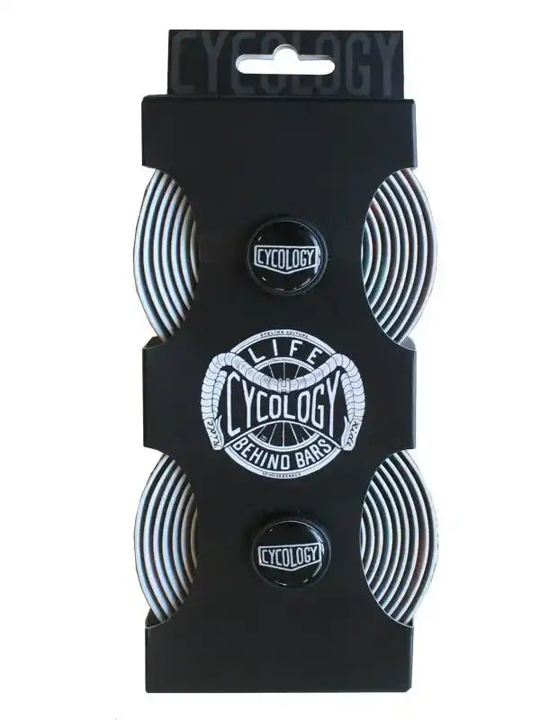 Cycology bike handlebar tape in black packaging with 'Life Behind Bars' design, ideal for cycling gear