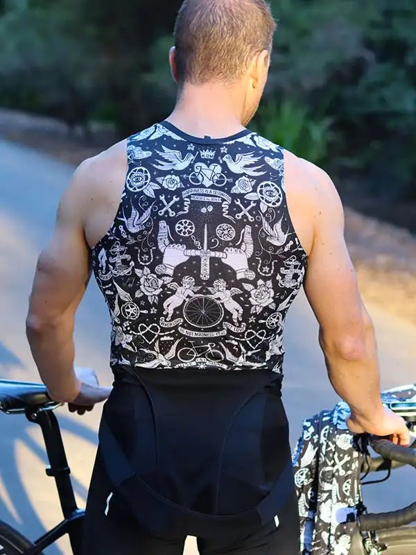 Velo Tattoo Black Sleeveless Cycling Base Layer Cycology UK