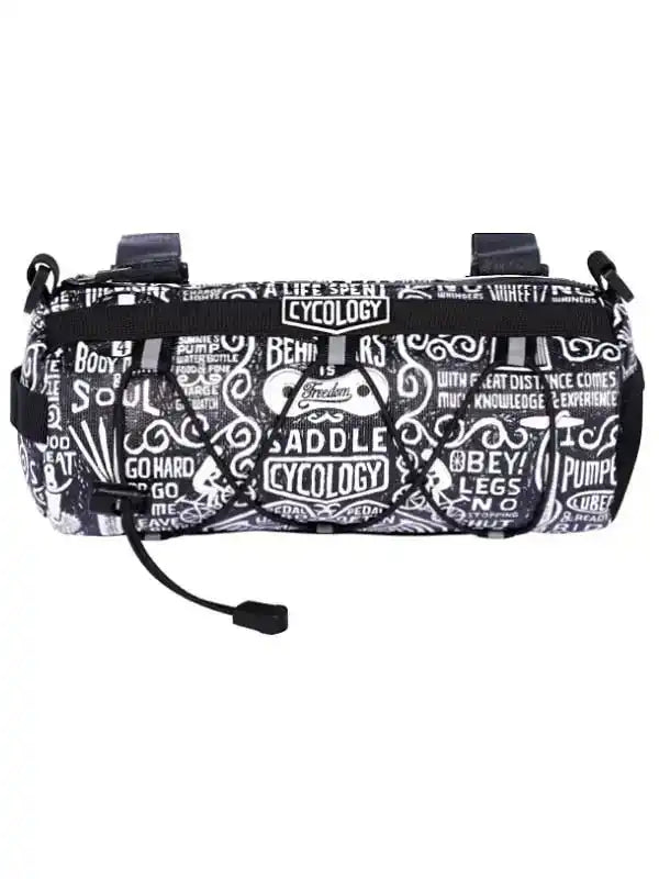 Cycling saddle bag with bold graphic print, ideal for bike storage and gear organization